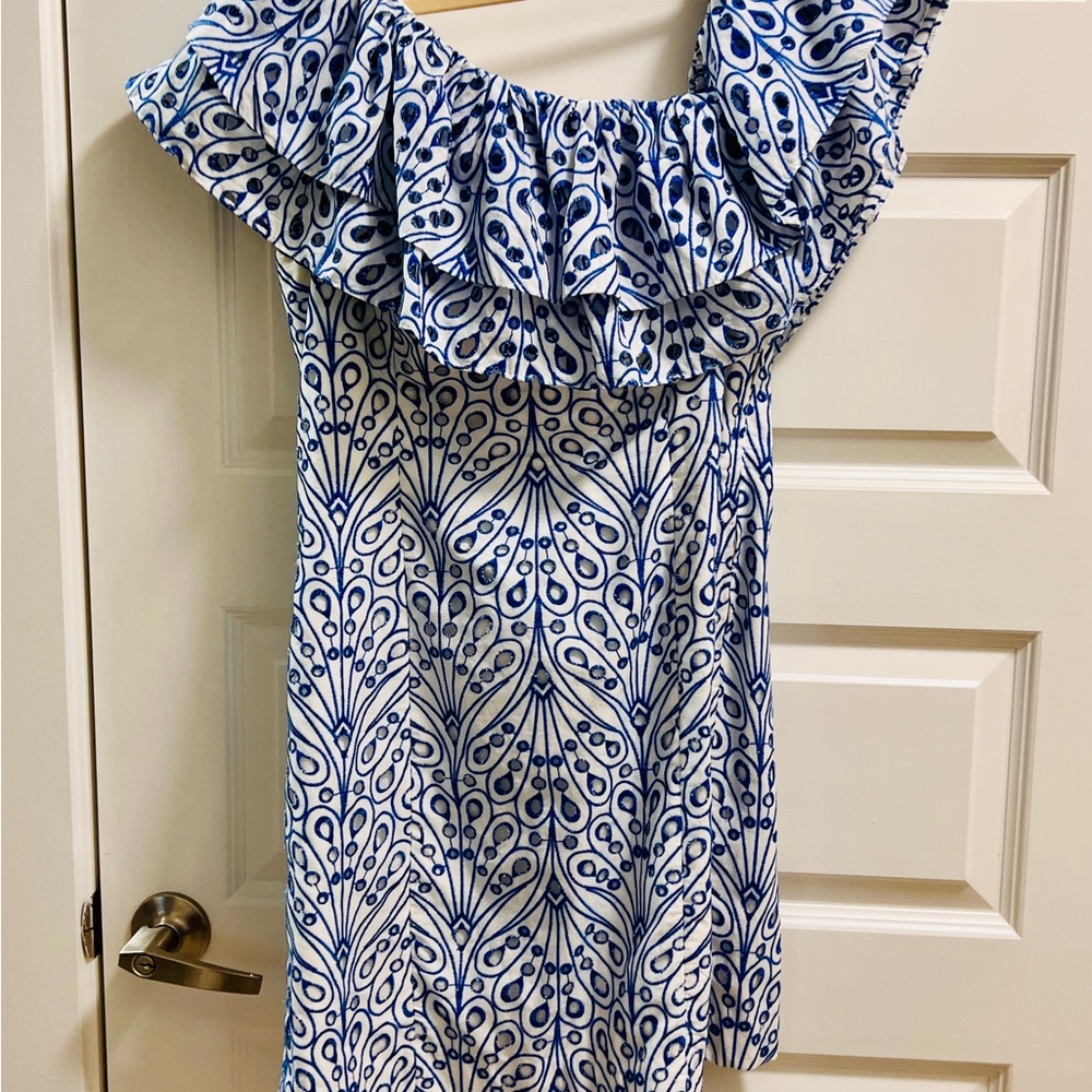 NWT Lilly Pulitzer Sundea One Shoulder Eyelet Shift Dress Blue Tang Size 12 - Picture 10 of 12